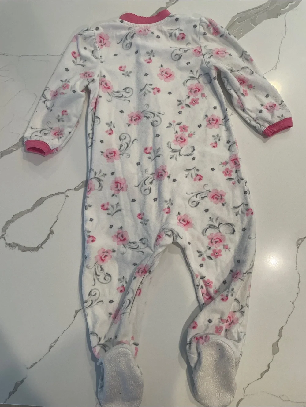 Carter's Dusty Pink Hooded Plush Top and Little Me White Floral Zip Footie
